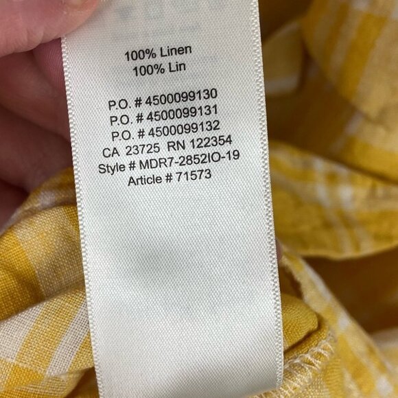 Aritzia Linen Wilfred Free Yellow Plaid Tie Front Short Sleeve Button Down Top - Picture 8 of 10